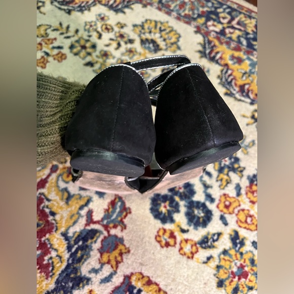 Black Cat Face Pointed Toe Flats with Ankle Strap - Picture 6 of 7